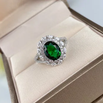 

Luxury Princess jewelry Pure 925 Sterling Silver Ring Grandmother Green Stone Ring For Women Party Daily Wedding Engagement