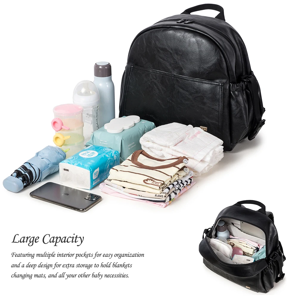 Fashion Maternity Nappy Changing Bag for Mother Black Large Capacity Fashion Diaper Bag with 2 Straps Travel Backpack for Baby 3