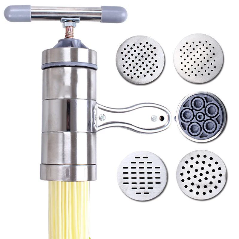 Manual Noodle Maker Press Pasta Machine Crank Cutter Fruits Juicer Cookware with 5 Pressing Moulds Making Spaghetti Kitchenware