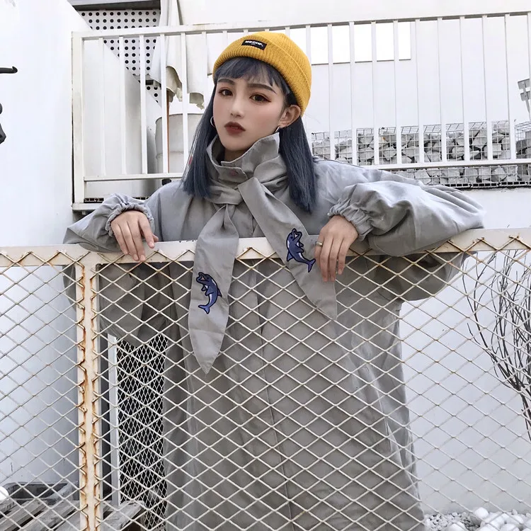 

22801 # Photo Shoot Net Price ~ Dolphin Embroidered Cap Loose Casual Thin Coat