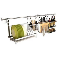 1256 Wall Mounted Kitchen Spice Rack Stainless Steel Shelf Chopstick Holder Dish Drainer Knife Rack Combination Organizer