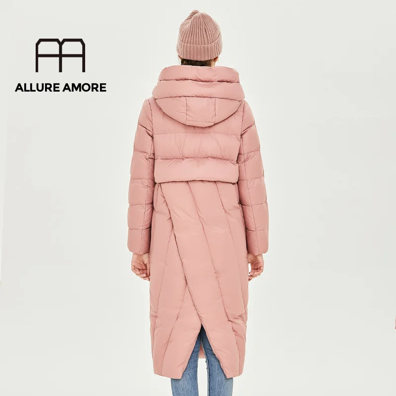 Allure Amore, женская зимняя куртка, ветронепроницаемое пальто с воротником-стойкой и капюшоном, Женская парка из биопуха, защитит от холода