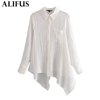 

Fashion Za Women Shirt 2020 Casual Solid Asymmetry Turn-Down Collar Shirts Blouses Loose Ladies Long Sleeve Blusas Tops