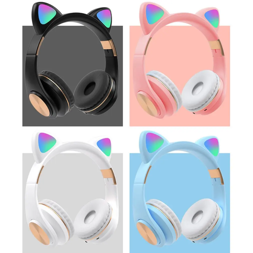 Cat Ear Wireless Bluetooth 5 0 Headphones LED Noise Cancelling Stereo Girls Kids Headset Support TF Card Jack 3 5mm Mic