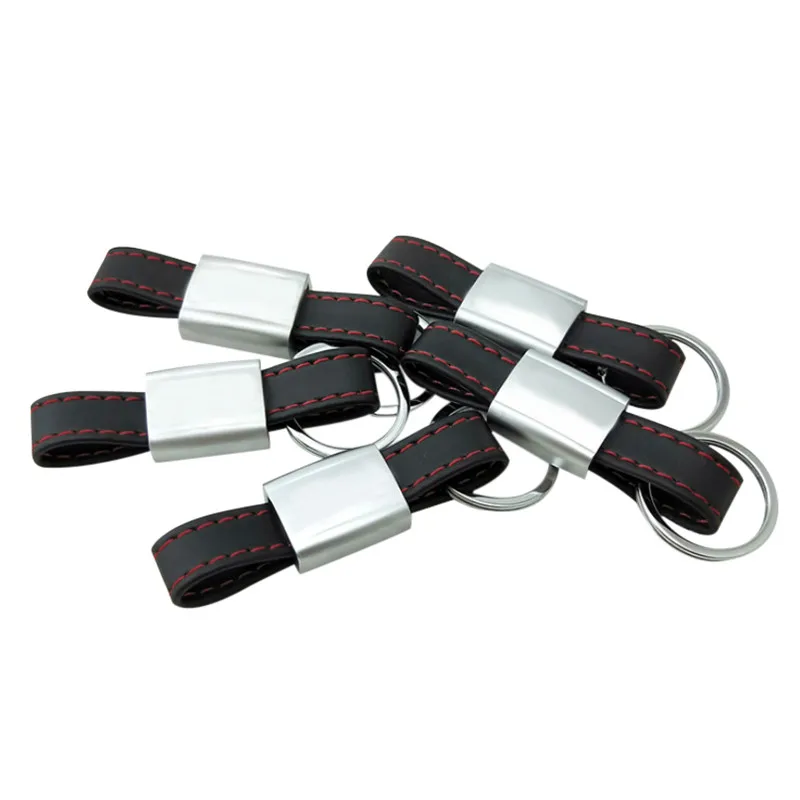 

Car Keychain Keyring Auto Black Red Leather Key Chain Key Ring Holder For Audi Sline forVW R RS for AMG
