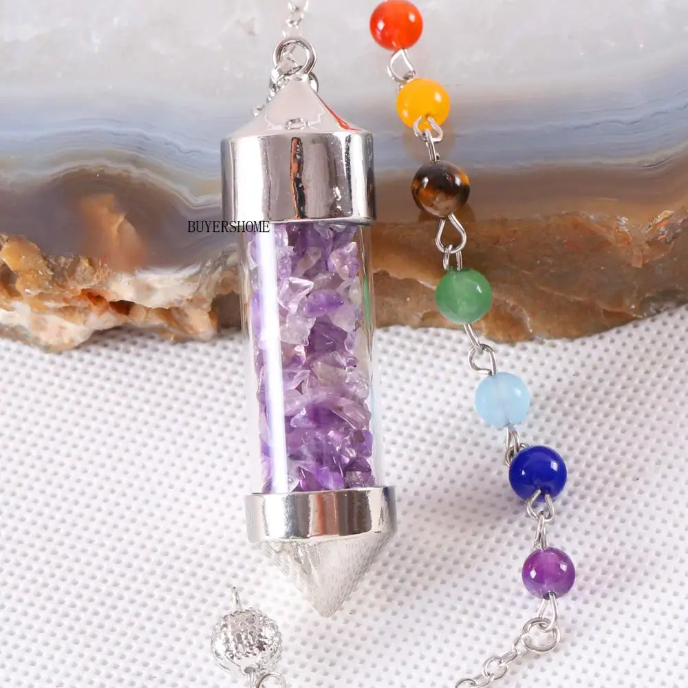 Divination Amulet 7 Чакра Желая бутылка маятник рейки с вкраплениями натуральных камней