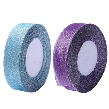 

2 Pcs 22 Metres 25Mm Double Sided Satin Glitter Ribbons Bling Bows Reels Wedding - Purple & Sky Blue