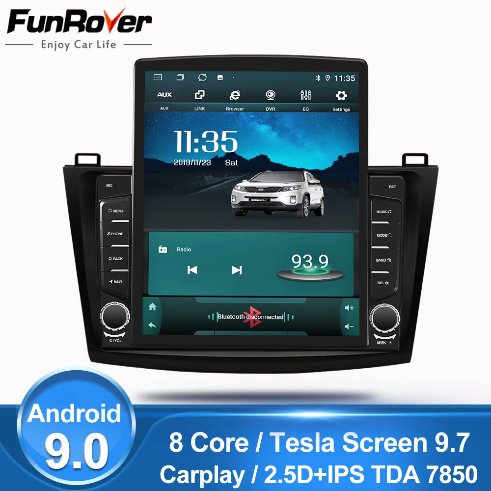 

FUNROVER 2.5D IPS Android9.0 9.7 Tesla screen Car Radio Multimedia video Player Navigation GPS For Mazda 3 Axela 2011-2013 nodvd
