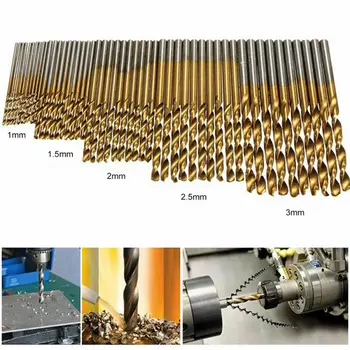 

50PCS Titanium Coated HSS High Speed Steel Drill Bit Set Tool 1/1.5/2/2.5/3mm