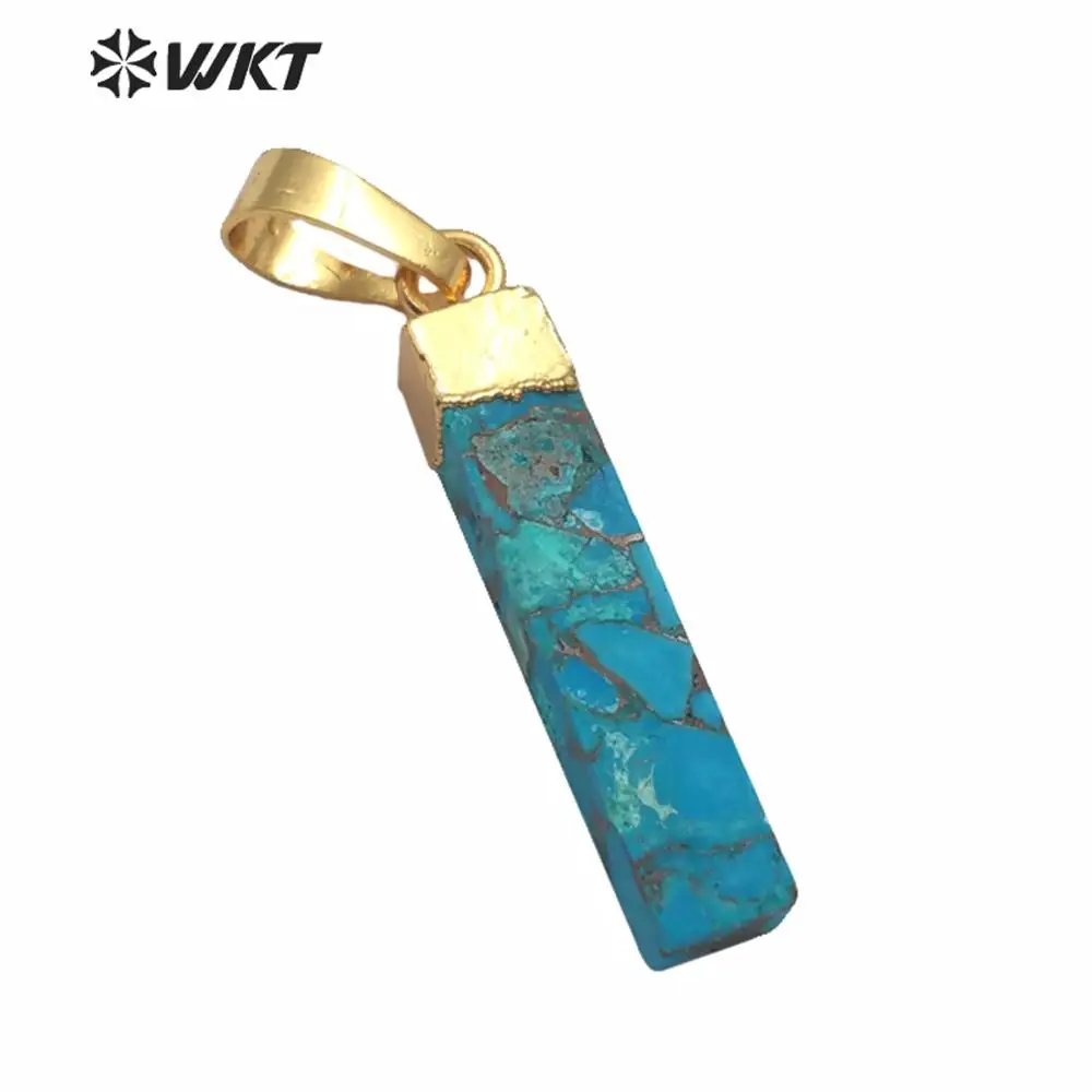 

WT-P1453 Natural Blue Vein Turquoises Pendant Rectangle Shape stones Gold Capped Pendant Women Necklace Pendant Jewelry
