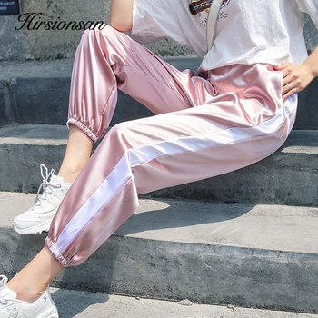 

Hirsionsan Joggers Women2020 Spring Korean High Elastic Waist Pants Loose Ankle Length Pants Sportswear Pink Black Cargo Pants