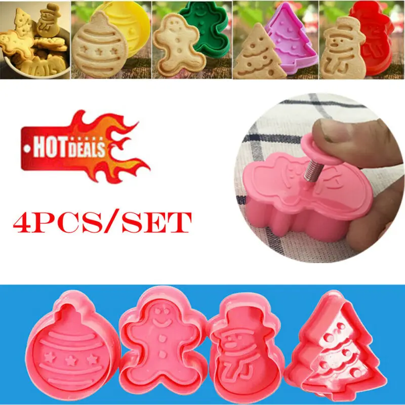 4Pcs Christmas Cookie Biscuit Plunger Cutter Mould Fondant 4Pcs Christmas Cookie Biscuit Plunger Cutter Mould Fondant