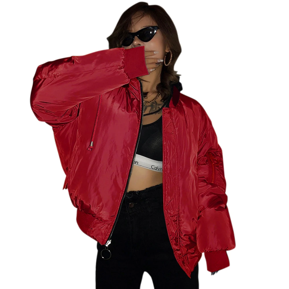 Женское Стеганое пальто, двухсторонняя блестящая Светоотражающая короткая куртка-бомбер, Зимняя Толстая теплая Женская парка, модные пальто D20 - Цвет: Красный