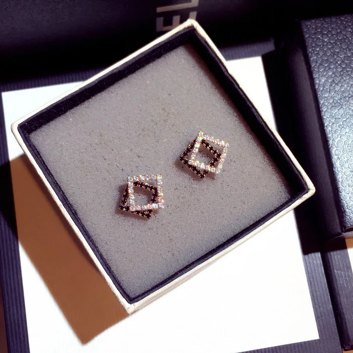 

2019 Fashion Geometric Crystal Stud Earrings For Women High Quality Small Earrings Jewelry pendientes plata de ley 925 mujer