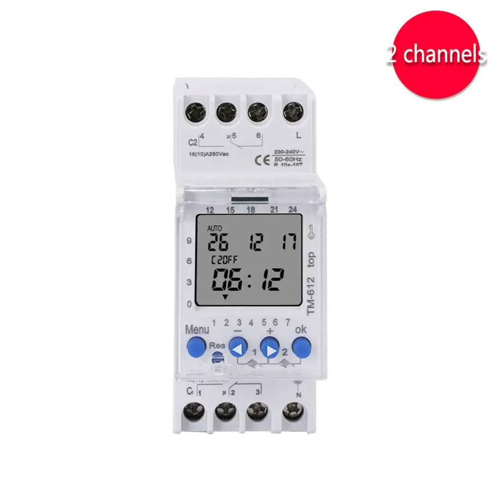 

SINOTIMER 220V TM612 Two Channel Timer 7 Days 24Hours Programmable Electronic LCD Digital Time Switch with Two Relay Outputs