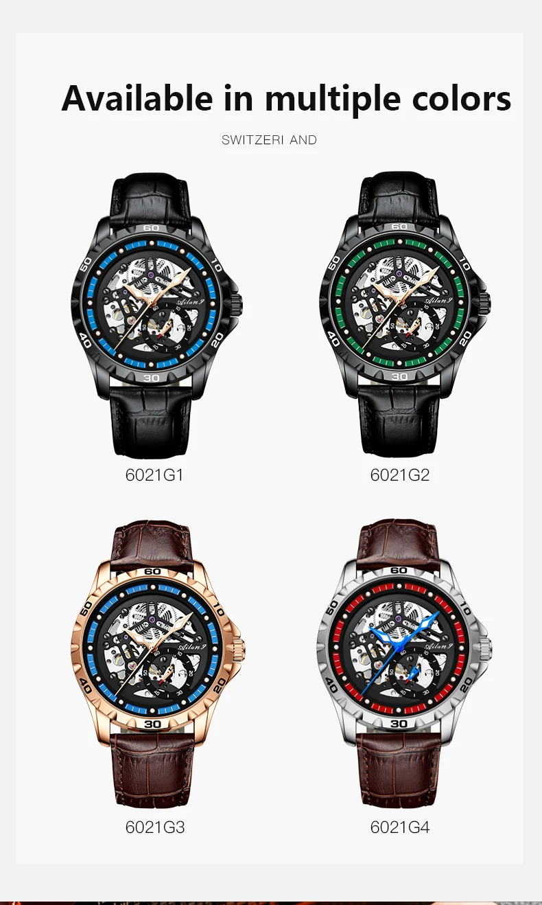 AILANG scheletro automatico meccanico da uomo di lusso impermeabile luminoso es cinturino in pelle da uomo cassa in acciaio nero_voghion.com