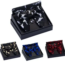 Дизайн Мужская шелковая большая бабочка Карманный платок запонки набор зеленый цветочный жаккардовый платок галстук-бабочка костюм свадебный с коробкой