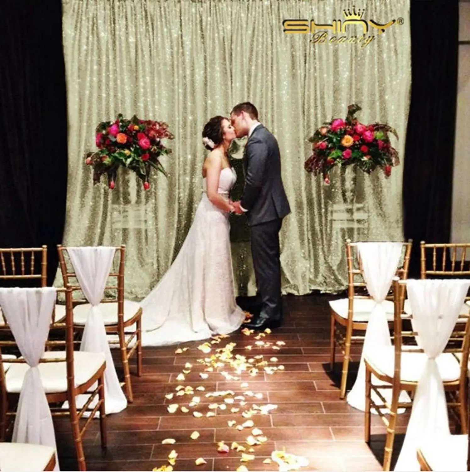 

Shinybauty Matte Gold Birthday Backdrop Sequin Backdrop Photo Booth Curtains For Party Decoration-M190812