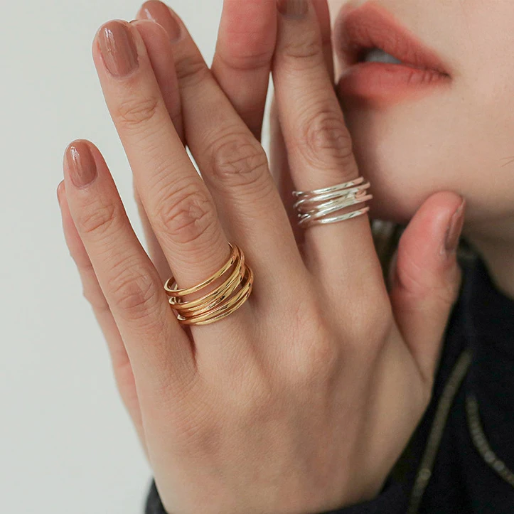 Cool Personality Design Multi-layer Jewelry Rings For Women Open Adjustable Size Gold Ring Girls Charm Jewellery Accessories | Украшения и