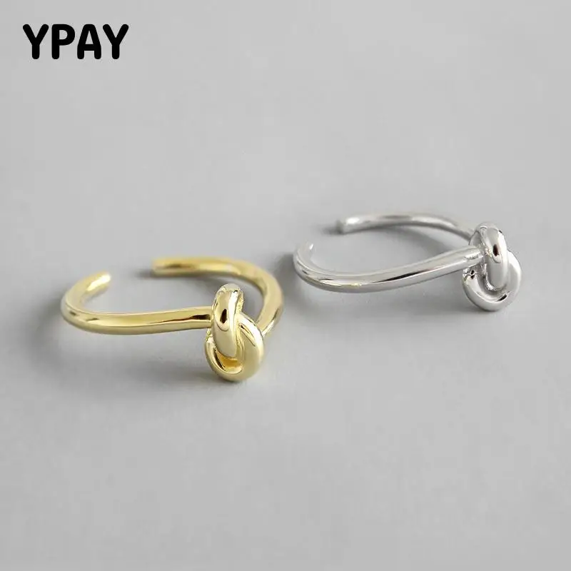 

YPAY Genuine 100% 925 Sterling Silver Knot Rings Women Simple Korean Trendy Adjustable Ring Party Jewelry Drop Shipping YMR675
