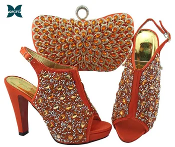 

2020 Latest Hot Selling Shoe and Bag Italian Design Set Decorated with Rhinestone African Wedding Shoe and Bag Nigerian Women
