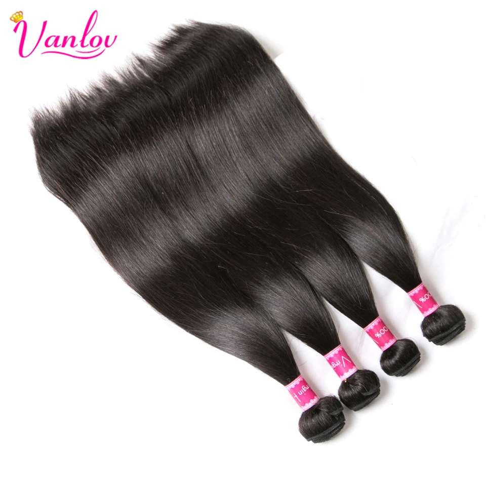 Vanlov Hair Brazilian Hair Weave Bundles Straight Hair 3 Bundles Remy Human Hair Bundles Natural 1B# 1#Jet Black 8-28 Inch (2)