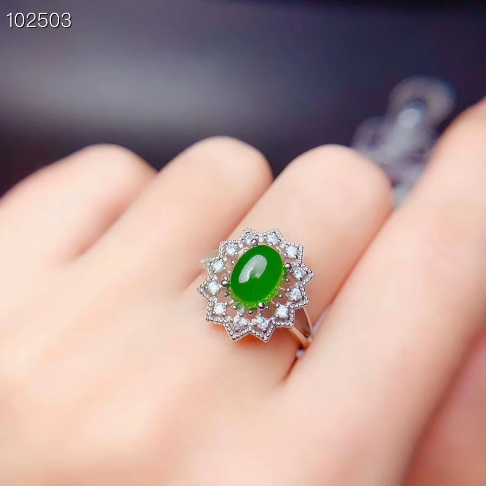 

fashion spinach green jade ring for women jewelry oval natural Hetian Jade real 925 silver good color soft character party gift