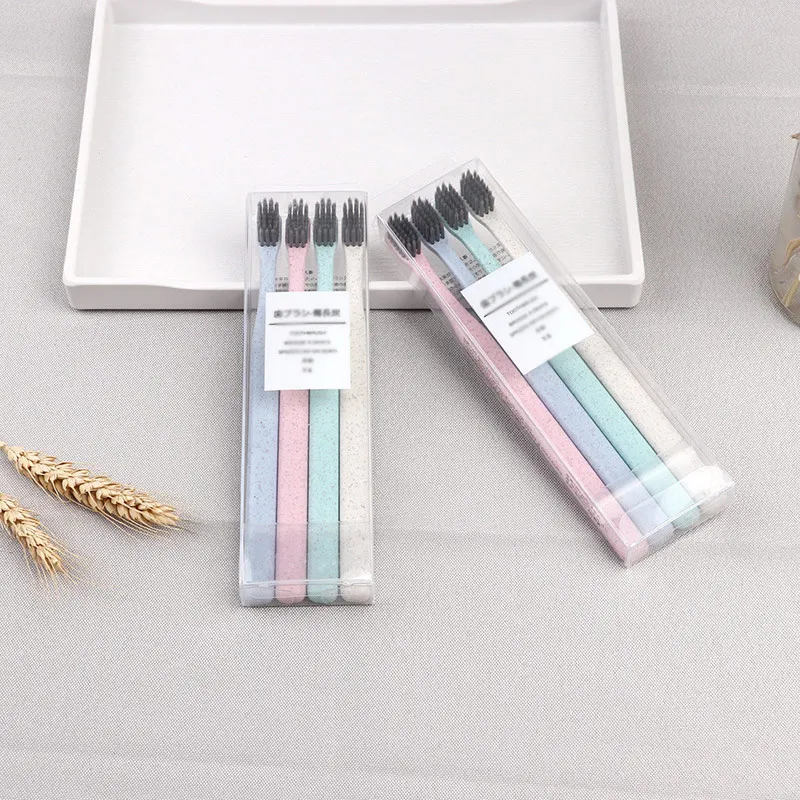 Bamboo Charcoal Toothbrush 4 Sticks Soft Hair Household Portable Family Wear Travel Small Head Tooth Brush Set Couple Toothbrush