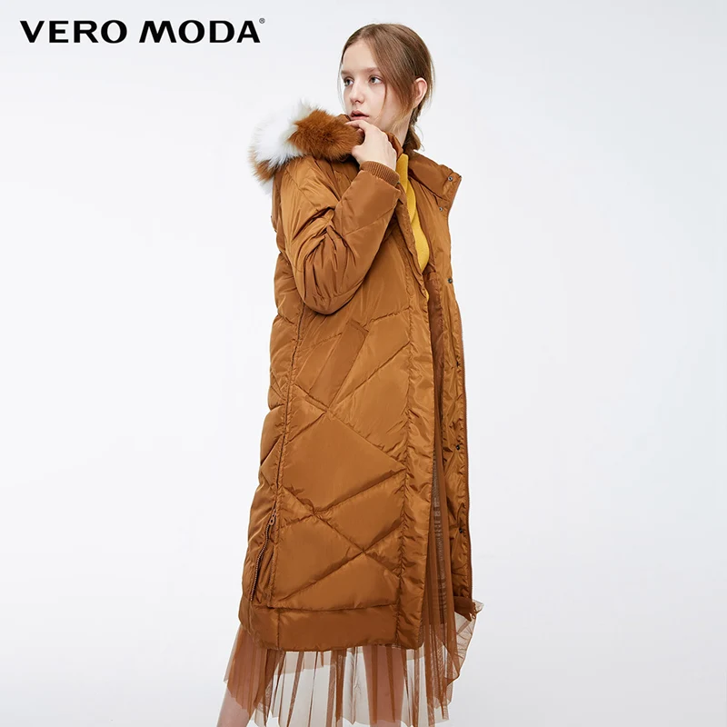 Vero Moda женский съемный лисий мех с капюшоном длинный пуховик | 318312509 - Цвет: Burnt caramel