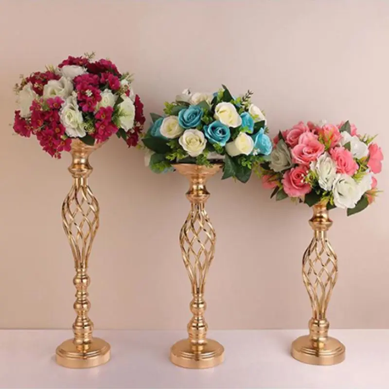 Gold Flower Vases Candle Holder Rack Stand Wedding Decoration Road Lead Table Centerpiece Pillar Party Event Candlestick