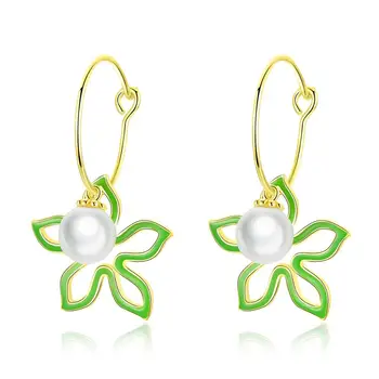 

Summer Flower with Pearl Drop Earrings for Women Enamel Korea Fashion Dangle Earrings 925 Stelring Silver Jewelry