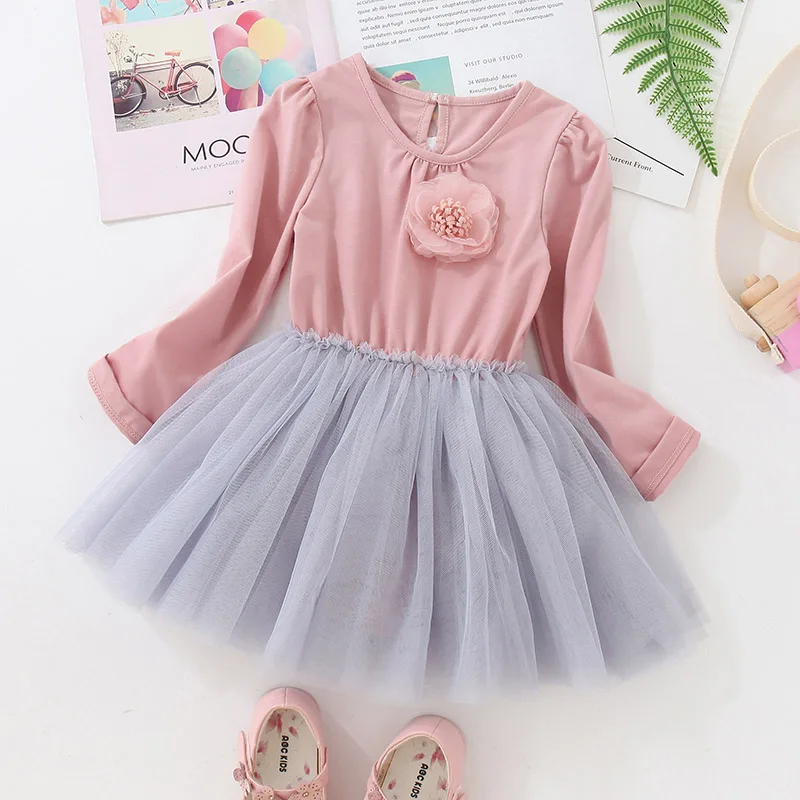 Платье-пачка с цветочным узором для девочек Осенняя детская одежда с длинными рукавами костюм для свадебной вечеринки пышные платья для детей от 2 до 6 лет