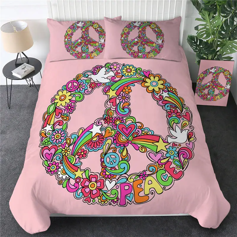 BeddingOutlet Watercolor Butterfly Bedding Set Colorful Printed Quilt Cover With Pillowcases Peace Design Bed Set 3-Piece - Цвет: Pink