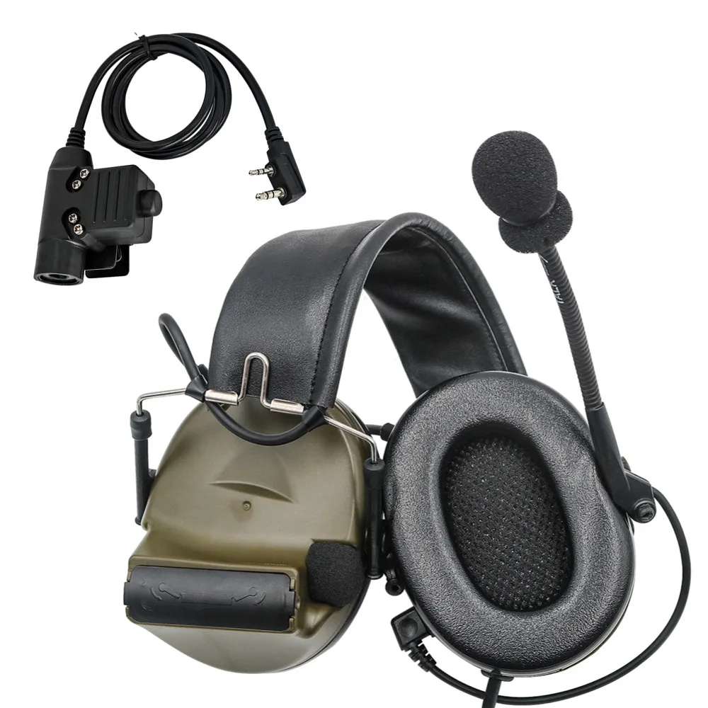 Military Headphone Comtac II Tactical Headset Noise Reduction Pickup Headset Ear Protection Shooting Earmuffs FG+U94 PTT Plug