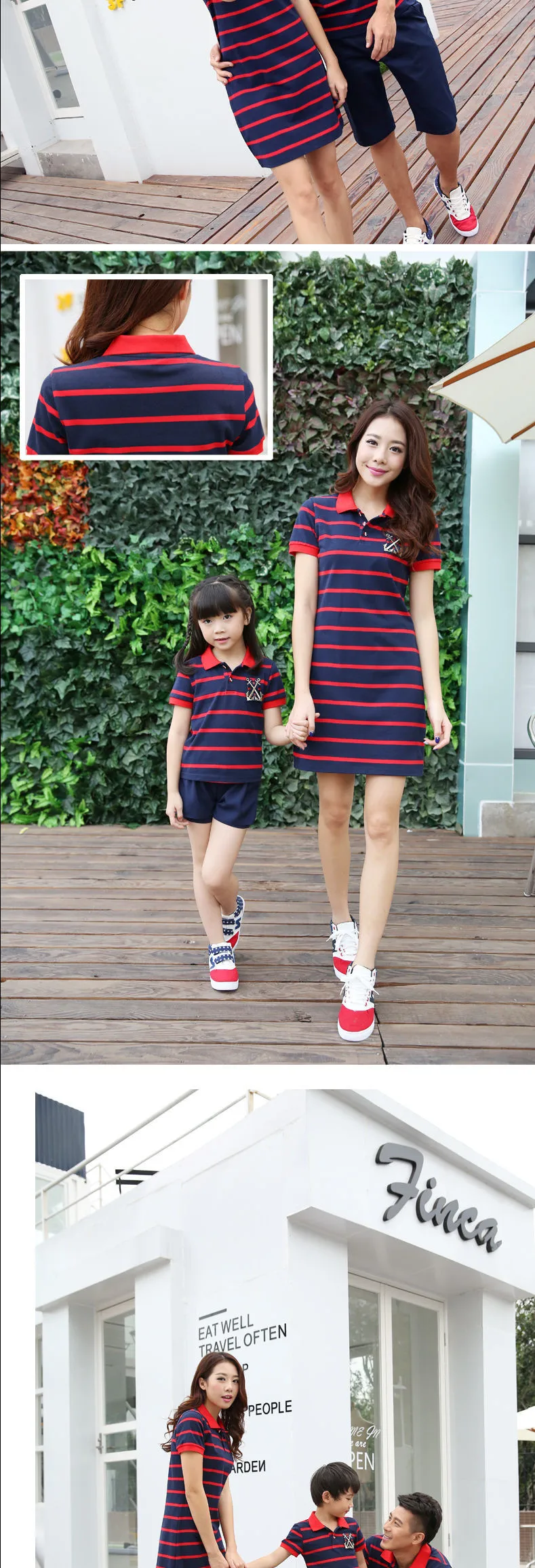 family clothing Summer children mother father arranged to open the barrel with three stripes fir family factory direct export