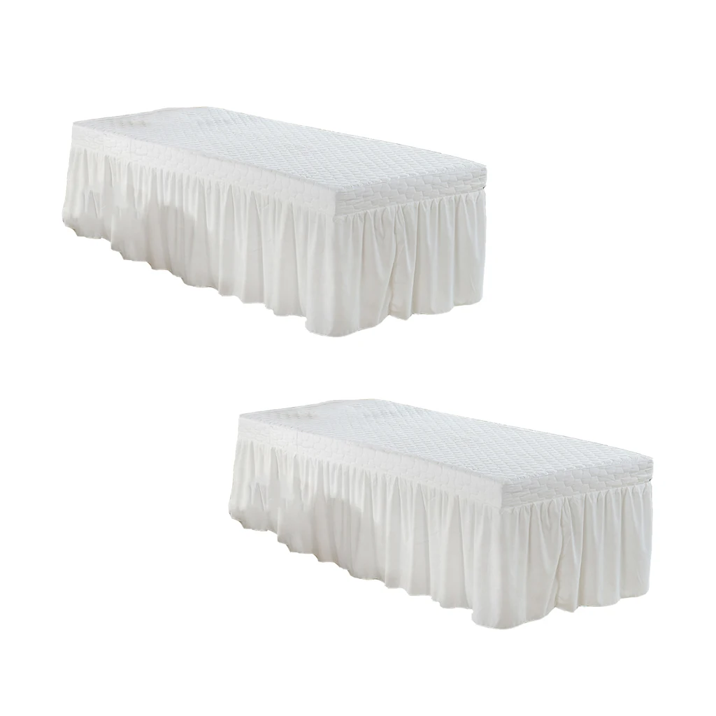 

2Pcs White 73x28 inch Microfiber Beauty Salon Thickening Massage Table Skirt Bed Cover with Face Rest Hole, Solid Color