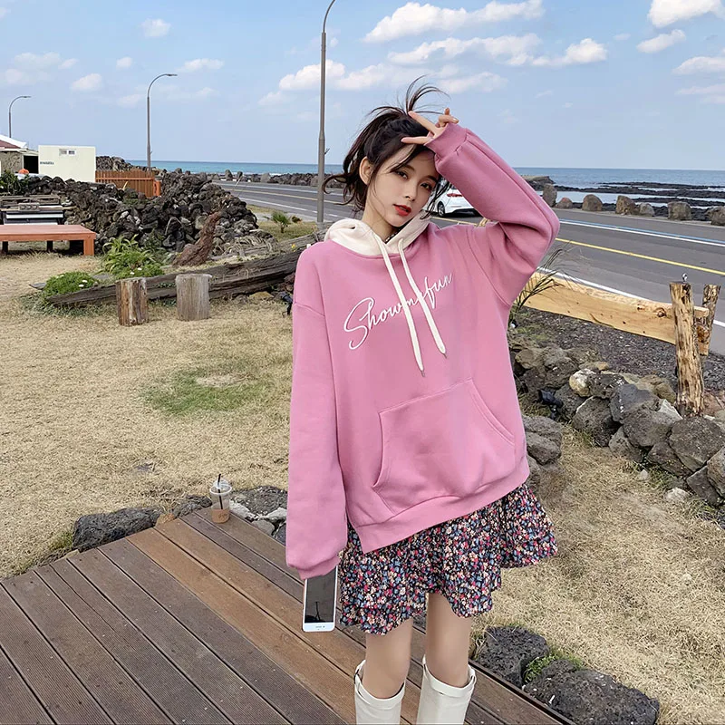  MISHOW Women Spring Causal Hooded Pullover Loose Letter Printing Long Sleeves Pocket Hoodies Tops M