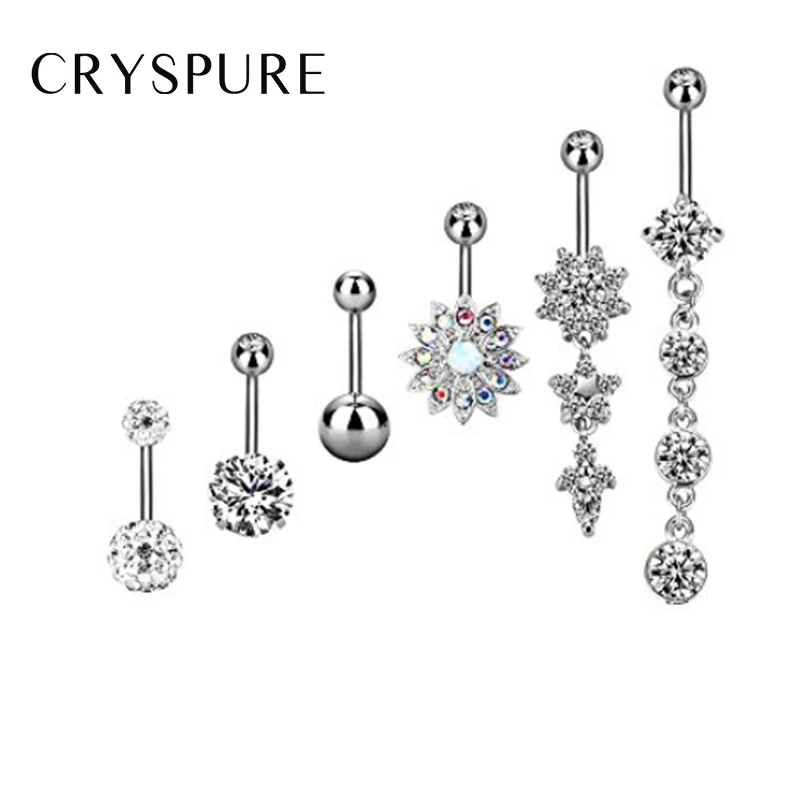 

6 Piece sets stainless steel zircon inlaid drill Navel Ring body Piercing Accessories Women Jewelry Navel stud gifts