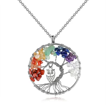 

Trend Rainbow Crystal Crushed Stone Life Tree Owl Pendant Personalized Necklace Woman Jewelry Popular Valentine's Day Gift