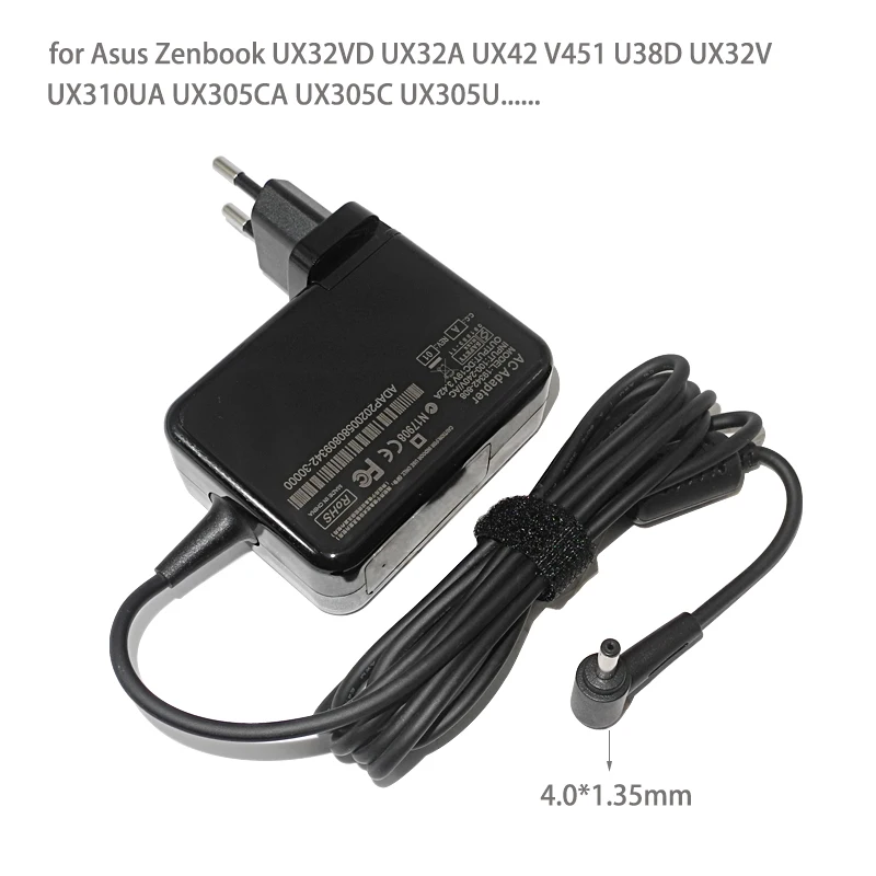 

Зарядное устройство для ноутбуков Asus Zenbook UX32VD UX305CA ux31a x201e ux305f s200e, 19 в, 4,0 А, 65 Вт, 1,35 * мм