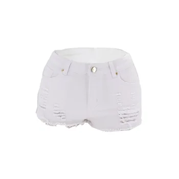 

2020 new summer denim shorts solid color wild tight skinny thin solid color buttons holes holes pockets fashion retro