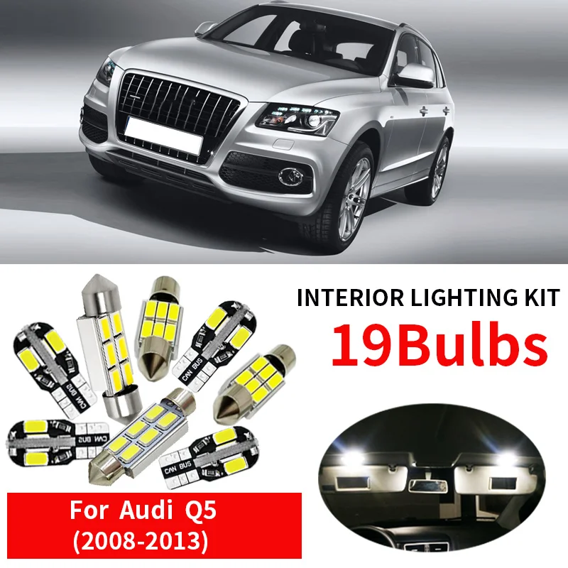 

19pcs White Auto Interior LED Light Bulbs Canbus Kit For 2008 2009 2010 2011 2012 2013 Audi Q5 Map Dome License plate light Lamp