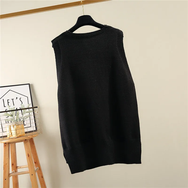 New Autumn Winter Vests For Women V-Neck Loose Waistcoat Bow Hollow-out Plus Size Knitted Jacket Female Sweater Vest M-2XL