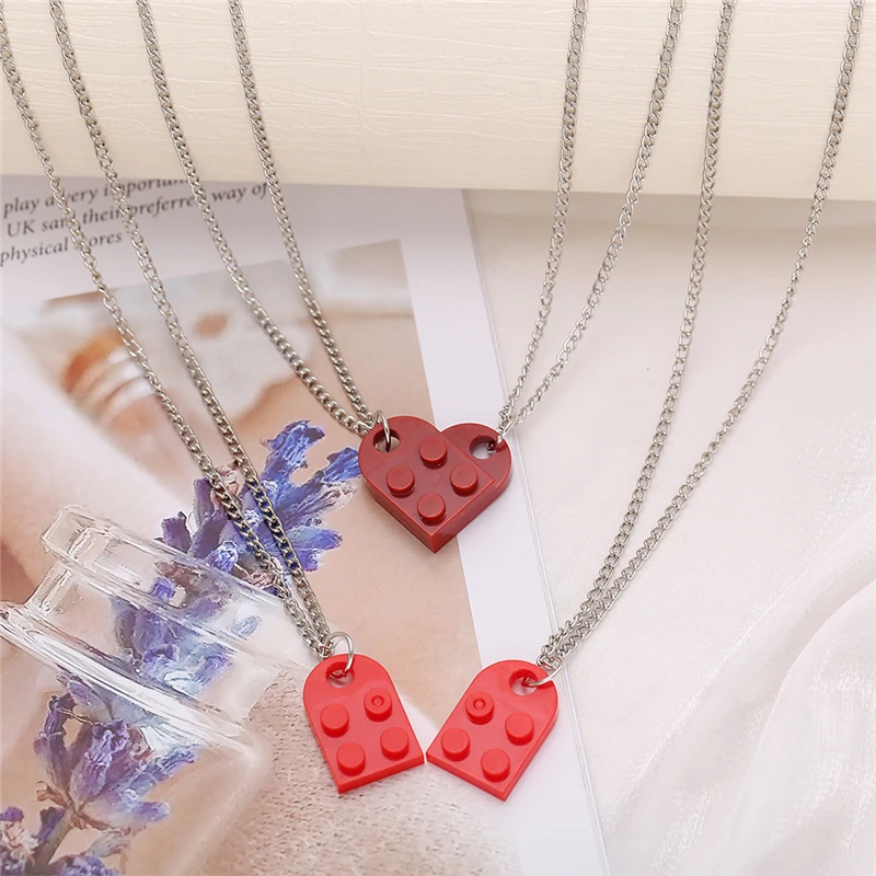 Punk 2 sztuk serca cegły pary miłość naszyjnik dla miłośników kobiet  mężczyzn Lego elementy naszyjniki przyjaźni walentynki, prezent biżuteria -  AliExpress