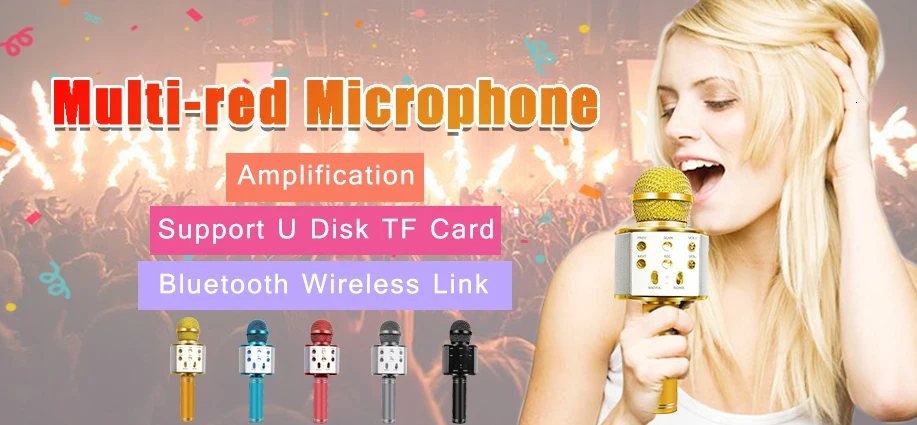 Ws669 караоке микрофон красочные светодиодные фонари мобильный телефон беспроводной Bluetooth Запись пение Студия микрофон для конференц-связи воспроизведения музыки