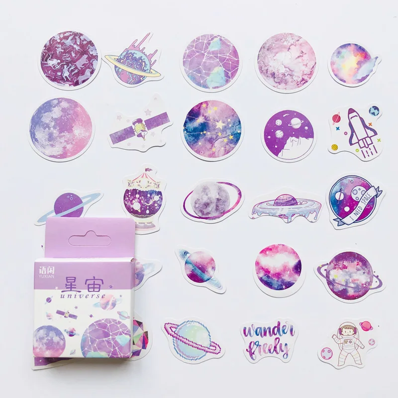 50 шт./кор. фиолетовый Стиль красивым звездным планет DIY Стикеры ярлыком Дневник Декор