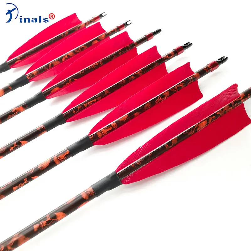 

Carbon Arrow 32 Inch Spine 500 600 ID6.2mm Red Skull Camo Shaft Turkey Feathers for Compound/Recurve Bow Archery Hunting 6/12pcs
