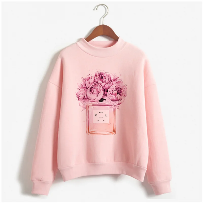 Latest autumn and winter perfume bottle print hoodie women's fashion retro hoodie women's perfume Harajuku pink sweater - Цвет: WY-pink-10-5