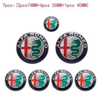 

7pcs Alfa Romeo CAR Logo 74mm Hood Trunk 50MM 40MM Wheel Center Cap Emblem Brera 147 156 166 159 GT Spider Giulietta Stelvio