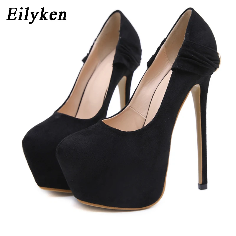 

Eilyken 2020 Spring Fashion Fetish Flock Woman Pumps Thin High Heel 16CM Platforms Super Heel Round head Nightclub Party Shoes